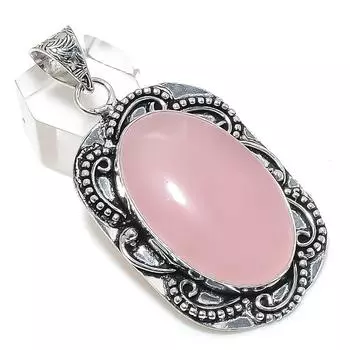 Rose Quartz Gemstone Handmade 925 Sterling Silver Jewelry Pendant 2.36 a5T96