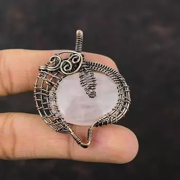 Rose Quartz Gemstone Pendant Copper Wire Wrapped Pendant Handmade Copper Jewelry Designer Pendant Unique Rose Quartz Jewelry Gift For Mother