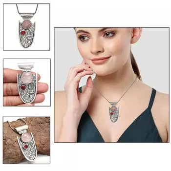 Rose Quartz Gemstone Women s Gift For Her Silver Jewelry Pendant 2.25