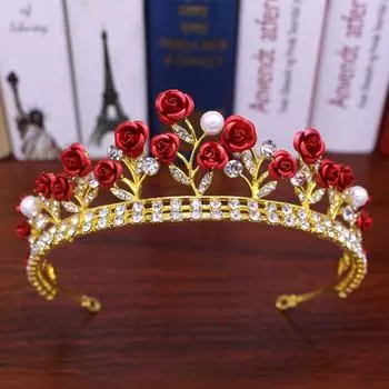 Роза со стразами, диадемы, корона, элегантный красный цветок, украшения для волос, корона, винтажные повязки на голову принцессы с кристаллами