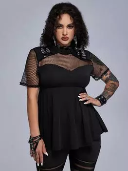 Rosegal Gothic Sheer Fishnet Panel Grommets Buckle Top из искусственной кожи с ремешком L чёрный