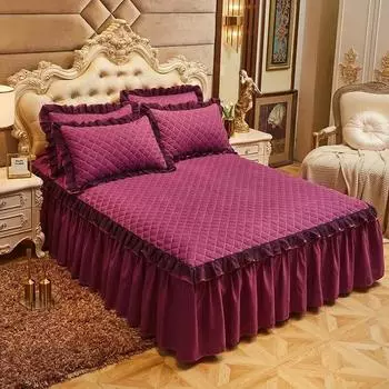 Роскошная кружевная юбка-кровать, утолщенное покрывало King Size, 2/3 шт., хлопковый комплект постельного белья Queen, матрац, сплошной цвет, простыни больших размеров 3 Pcs 150x200cm