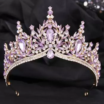 Роскошная тиара в стиле барокко с фиолетовыми кристаллами и листьями, женская тиара на свадьбу, день рождения, элегантная свадебная корона для невесты, аксессуары для волос