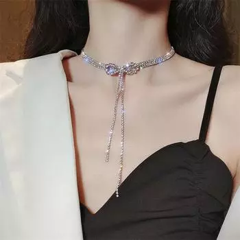 Роскошное колье-колье с бантом, женское длинное ожерелье-цепочка с кисточками, свадебные украшения, подарки для вечеринок серебряный