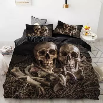 Роскошные комплекты постельного белья 3D Custom, комплект пододеяльников QueenKing, комплект пододеяльников, комплект постельного белья из 3 предметов, постельное белье с черепом на Хэллоуин EU Single 135x200cm