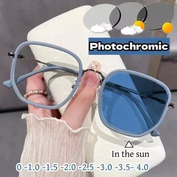 Роскошные модные фотохромные очки для близорукости, модные очки унисекс без рецепта, диоптрийные очки, уличные солнцезащитные очки с изменением цвета -1.0