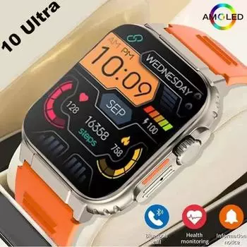 Роскошные новые умные часы Watch 10 Ultra Smart Watch 49 мм NFC для мужчин и женщин GPS-трекер Bluetooth звонки BT Музыка Игры Беспроводная зарядка Smartwatch 10 ultra чёрный