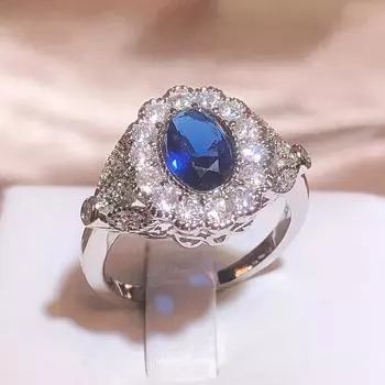 Роскошные очаровательные кольца для женщин, ювелирные изделия со штампом 925, аксессуары, овальное кольцо с сапфиром и цирконием, кольцо с драгоценными камнями для свадьбы, помолвки и вечеринки 8 синий