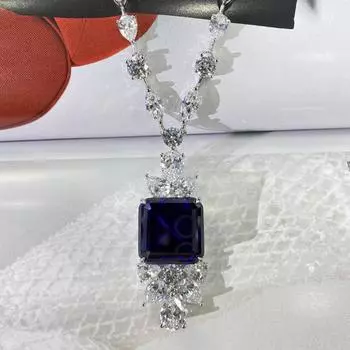 Роскошные подвески из серебра S925 пробы, ожерелья для женщин, благородные дамы, полные бриллианты, 40 см, ожерелья для женщин, свадебная вечеринка, квадратный кулон