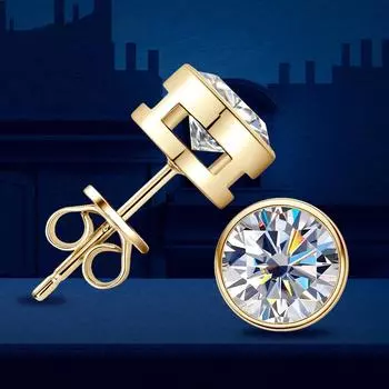 Роскошные серьги-гвоздики из серебра 925 пробы с муассанитом, оригинальные сертифицированные серьги-гвоздики из 18-каратного желтого золота с бриллиантами 2 карата для женщин и мужчин, ювелирные изделия 0.5ct and 0.5ct