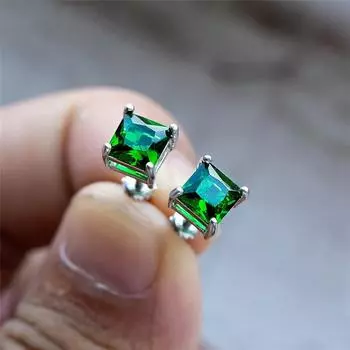 Роскошные серьги-гвоздики с зеленым камнем, квадратные серьги с завинчивающейся головкой, винтажные серебряные свадебные спиральные серьги для женщин зелёный