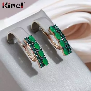 Роскошные серьги Kinel с зеленым опалом и цирконием для женщин, черное покрытие, цвет розового золота, изысканные ювелирные изделия темно-зеленого