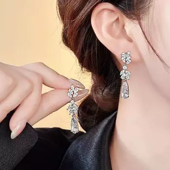 Роскошные серьги-кисточки в форме капли для женщин с бриллиантами A1937 серебряный