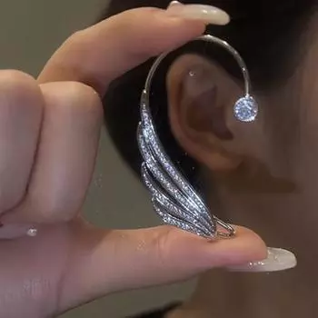 Роскошные серьги-клипсы с крыльями и бриллиантами Flash, роскошные трендовые серьги-крылья без пирсинга, висячие уши left