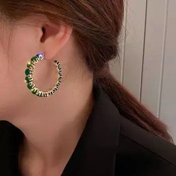 Роскошные серьги-кольца высокого качества с инкрустацией CZ, круглые зеленые серьги с кристаллами циркона для женщин, эффектные ювелирные изделия для помолвки