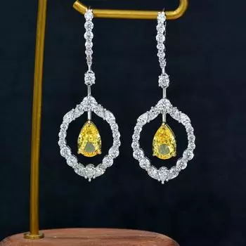 Роскошные серьги-подвески из 100% стерлингового серебра 925 пробы с желтыми вставками для женщин, сверкающие бриллианты из высокоуглеродистого сплава, свадебные украшения, подарки