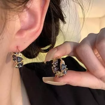 Роскошные серьги-сердечки из черного циркония из Южной Кореи — элегантный дизайн и вдохновение знаменитостями золотой
