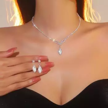 Роскошные сверкающие ожерелья и серьги со стразами, модные темпераментные ожерелья и серьги, два комплекта свадебных украшений