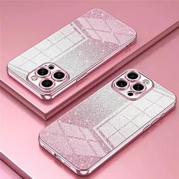 Роскошный блестящий чехол с покрытием для iPhone 15 14 Pro Max 13 11 Pro Max 12 Mini XR X XS 7 8 Plus SE 2020, мягкий противоударный чехол для телефона For iPhone 15 розовый/серебряный