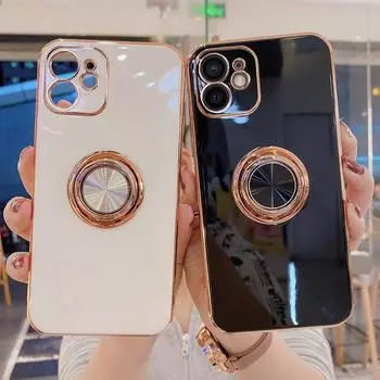 Роскошный чехол-держатель с кольцом для Iphone 11 7 8 Plus позолоченный металлический чехол-подставка для телефона Iphone 12 13 Pro Max Xs Xr 14 силиконовый For iPhone XS