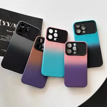 Роскошный чехол для iPhone 14 Pro Max, матовый с градиентом и большим окном для iPhone 11, 12, 13, 14 Pro Max 14 Plus, мягкий защитный чехол для камеры iPhone 14 Pro Max синий