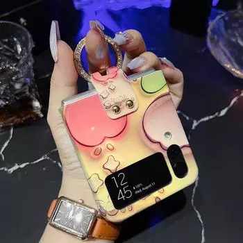 Роскошный чехол для телефона Imd с 3D принтом Blue-Ray и цветами для Samsung Galaxy Z Flip 4 3, задняя крышка с держателем для ключей For Samsung Z Flip 4