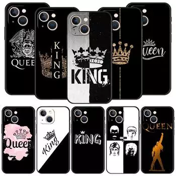 Роскошный чехол для телефона iPhone 11 12 13 15 14 Pro Max X XR XS 7 8 Plus SE 2020, черный мягкий чехол Funda King Queen Lovers Para iPhone 14