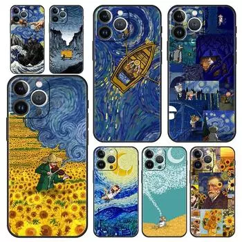 Роскошный чехол для телефона iPhone 15 14 11 Pro Max 13 12 XS X XR SE3 7 8 Plus Black Art Aesthetic Van Gogh Starry Cover Funda iPhone 15