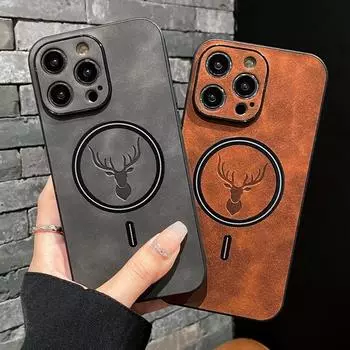 Роскошный чехол для телефона Magsafe с беспроводной зарядкой Deer Cortex для Iphone 14 13 12 11 Pro Max X Xs Xr Max Plus, магнитный бампер For iPhone Xs Max красный