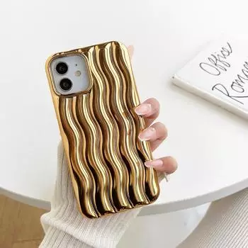 Роскошный чехол для телефона с 3d рябью на коже для Iphone 14 11 12 13 Pro Max 14 Plus, мягкий гальванический яркий чехол For iPhone11 золотой