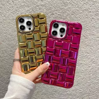 Роскошный чехол для телефона с 3d сетчатым плетением для Iphone 14 11 12 13 Pro Max 14 Plus, мягкий защитный чехол с яркой кожей For iPhone11 золотой