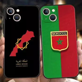 Роскошный чехол для телефона с флагом Марокко для iPhone 11 12 13 14 15 Pro Max Mini X XR XS 7 8 Plus SE, силиконовый чехол черного цвета iPhone 11