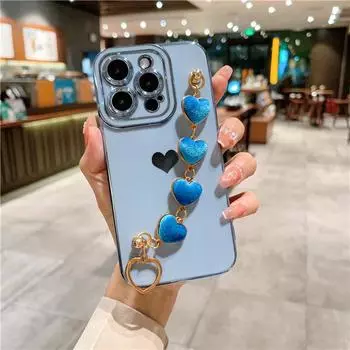 Роскошный чехол для телефона с ремешком-браслетом Love для iPhone 11 12 13 14 15 Pro Max X XR XS с красивой рамкой в форме сердца на 7 8 Plus, чехол-цепочка For 11 Pro Max