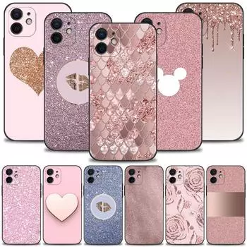 Роскошный чехол для телефона с розовым рисунком для Iphone 14 13 12 11 Pro Max Xs Max Xr X 7 8 Plus 12 Mini 6s, силиконовый черный корпус For iPhone 6 6S Plus
