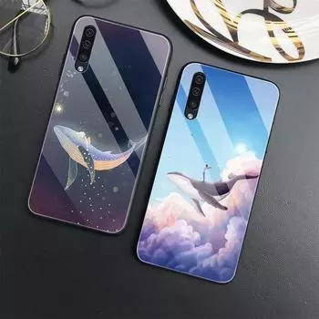 Роскошный чехол для телефона Samsung Galaxy A71 A72 A70 A73 A53 A13 5g A03 A22 A21s A03 Core A42 A52, стеклянный чехол с изображением Кита в стиле аниме For Samsung A23 5G