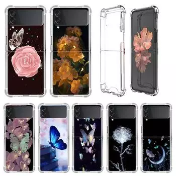 Роскошный чехол с бабочкой и цветком для Samsung Galaxy Z Flip 3 4 5g Funda Z Flip3, прозрачный жесткий противоударный чехол для ПК, чехол для телефона Samsung Z Flip 5G