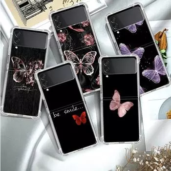 Роскошный чехол с красивым розовым бабочкой для Samsung Galaxy Z Flip 3 4 5g Funda Z Flip3, прозрачный жесткий противоударный чехол для ПК, чехол для телефона Samsung Z Flip 5G