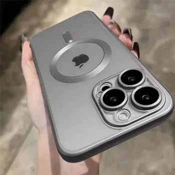 Роскошный чехол с титановой рамкой и матовым покрытием для IPhone 15 14 13 12 11 Pro Max Plus, прозрачный магнитный чехол Magsafe для беспроводной зарядки iPhone 15 Pro Max чёрный