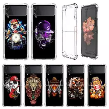 Роскошный чехол Tiger Cat Dog для Samsung Galaxy Z Flip 3 4 5g Funda Z Flip3, прозрачный жесткий противоударный чехол для ПК, чехол для телефона Samsung Z Flip 5G