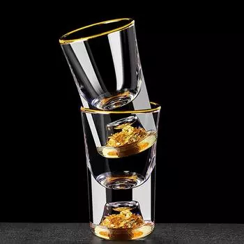 Роскошный хрустальный бокал для водки Бокал для сакэ Shochu Стеклянный бар для ликера Двойное дно с золотой фольгой Стеклянная чашка для чая Высококачественные подарки Крепкие спиртные напитки onesize