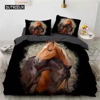 Роскошный комплект постельного белья с изображением лошади в 3D-стиле, комплект пододеяльников с двуспальной кроватью размера «queen-king», удобный пододеяльник с изображением лошади в виде животного 150x200cm 3pcs