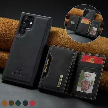 Роскошный кожаный чехол 2 в 1 с карманом для карт для Samsung Galaxy S23 Ultra S22 Plus S21 S20 Fe Fold 3 4, аксессуары для телефонов, чехол-бумажник for Galaxy S22 красный