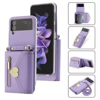 Роскошный кожаный чехол через плечо для Samsung Galaxy Z Flip5 Flip4 Flip3 складной защитный чехол для телефона с держателем для карт For Galaxy Z Flip 3