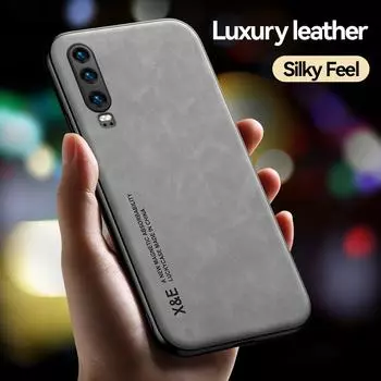 Роскошный кожаный чехол для Huawei P20 P30 P40 P50 P60 Pro, чехол с металлической пластиной, автомобильный держатель для Huawei Mate 20, 30, 40, 50 Pro For Huawei P20 светло-серый