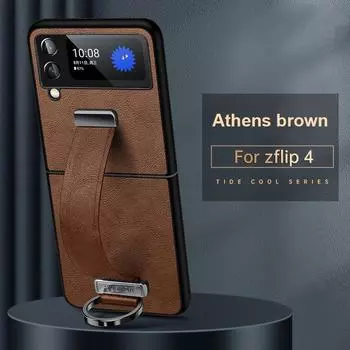 Роскошный кожаный чехол с ремешком на запястье для Samsung Galaxy Z Flip 3 Z Flip 4 Zflip 3 Z Flip 4, держатель-кронштейн, мягкий браслет-подставка, чехол for Galaxy Z Flip 4 чёрный