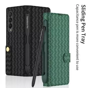 Роскошный кожаный кошелек с S Pen, держатель для карт, чехол для Samsung Galaxy Z Fold 3, 4, 5g, чехол с полной защитой на 360 °, Fundas for Galaxy Z Fold 4 коричневый