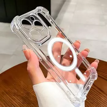 Роскошный магнитный беспроводной зарядный чехол Magsafe для iPhone 11 12 13 14 15 16 Pro Max Plus, прозрачный противоударный бампер For iPhone 13 Pro прозрачный