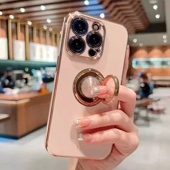 Роскошный магнитный силиконовый чехол для iPhone 15 14 13 12 11 Pro Max XS XR 7 8 Plus SE 2020 2022 полные чехлы с держателем кольца For iPhone 15 чёрный