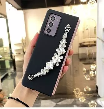 Роскошный модный чехол Diy с блестящими бриллиантами и стразами на руку, браслет-цепочка для Samsung Galaxy Z Fold 4 Z Fold 3 2 5g, жесткая задняя крышка For Galaxy Z Fold 2 чёрный