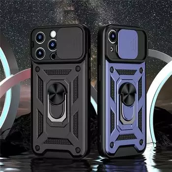 Роскошный противоударный чехол для телефона с защитным кольцом для iPhone 15 14 13 12 11 Pro Max X XR XS Max 7 8 15 Plus, защитный держатель для объектива, жесткая задняя крышка из ПК For iPhone 8 Plus чёрный